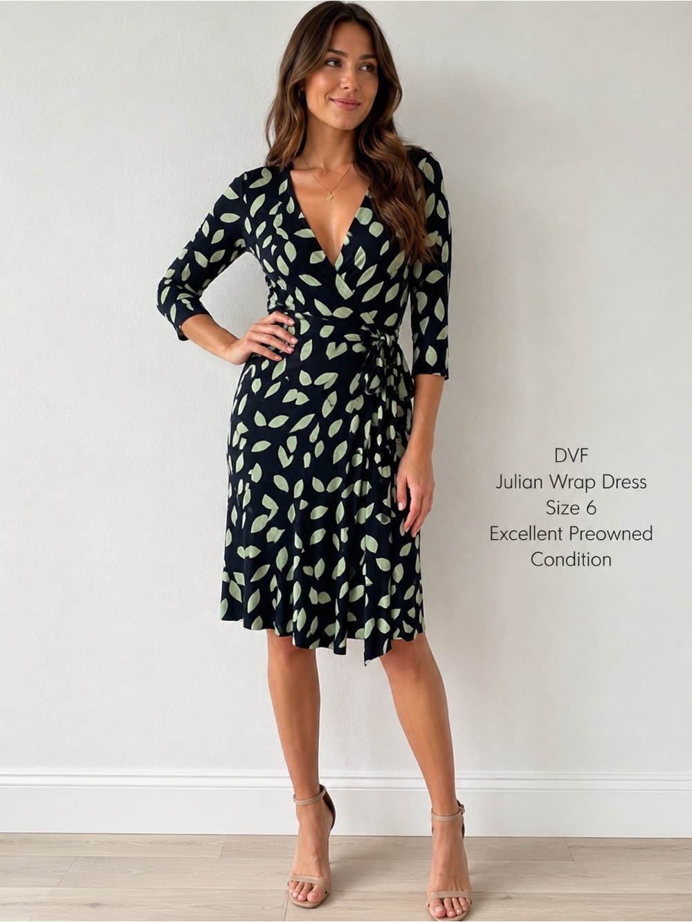 Diane Von Furstenberg Julian Wrap Dress Navy and Mint Green